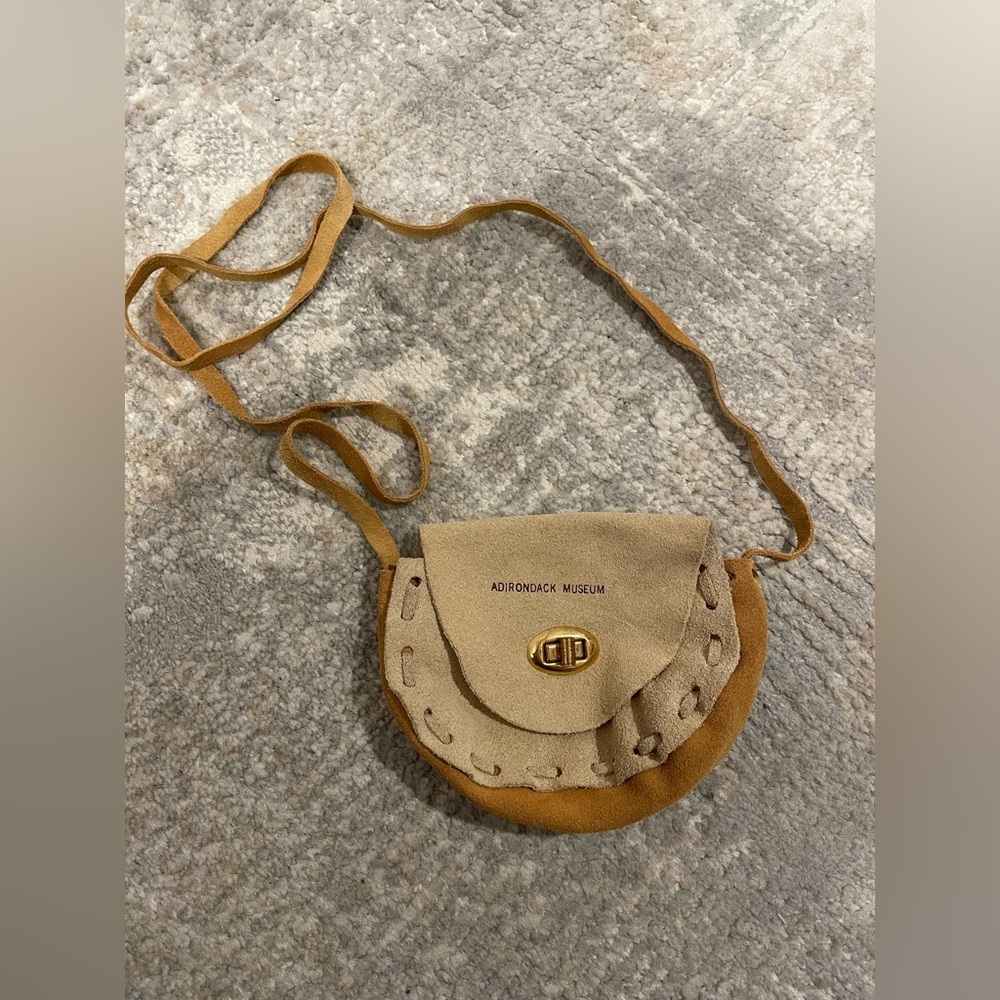 Small Leather Crossbody Suede Finish Adirondack Museum Brown & Tan EUC